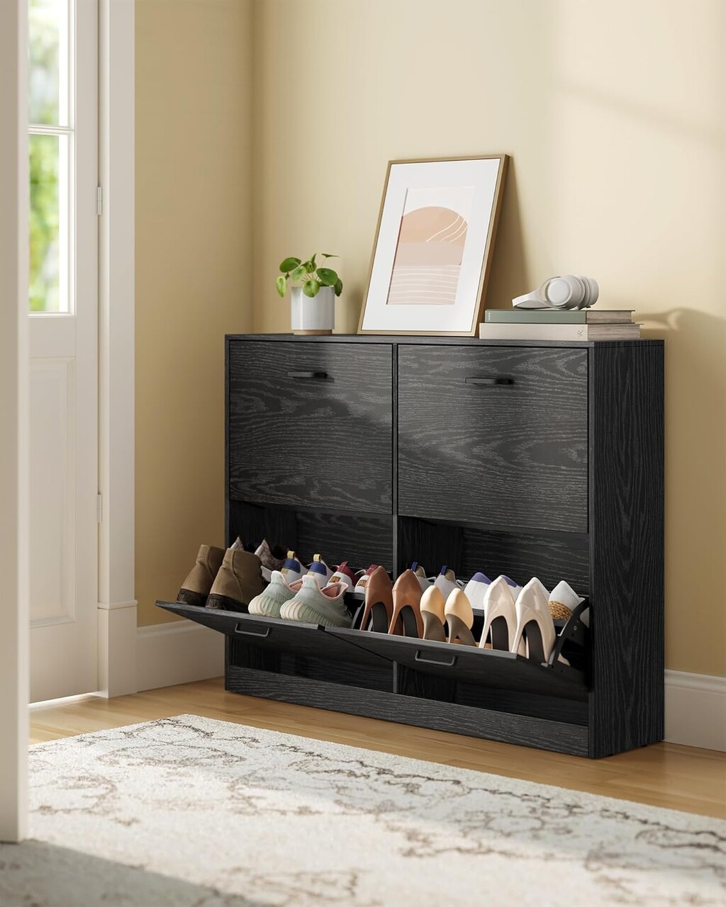 Pantofar cu 4 usi, Vasagle, 16-28 perechi pantofi, 105.5x24x82.7 cm, PAL, negru ebony - imagine 7